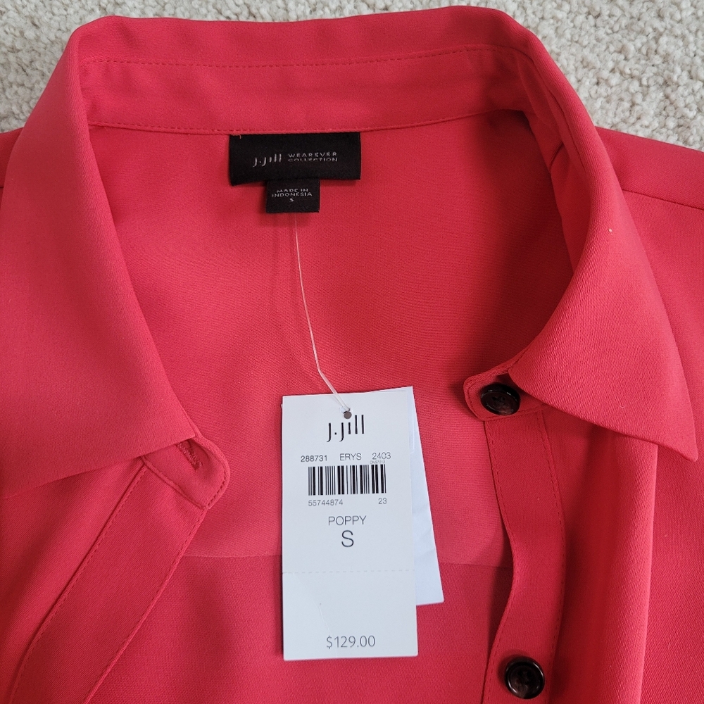 *NWT* J.Jill Elegant Poppy Red Button-Front Belted Shirt Dress Size S - Picture 4 of 9